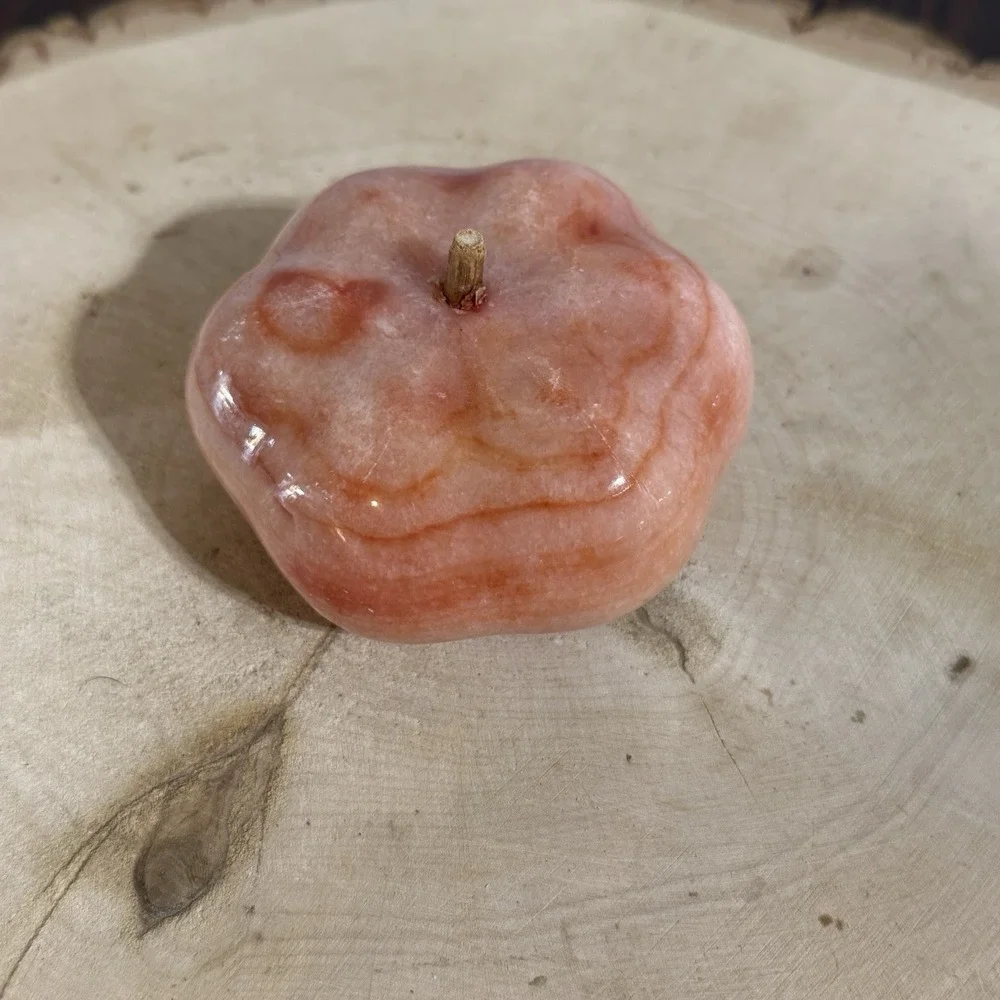 Vintage Italian MCM Hand Carved Marble Stone Alabaster Fruit‎ Pumpkin.
